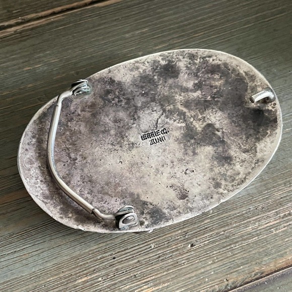 Rare Vintage Effie C Calavaza Turquoise and Coral Sterling Belt Buckle - Picture 14 of 14